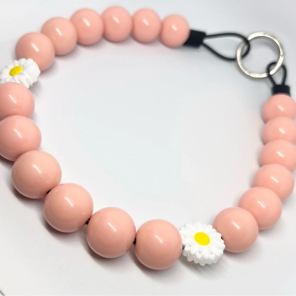 Pastel Pink Daisy Beaded Dog Collar Necklace Size Medium - 16 inches Handmade